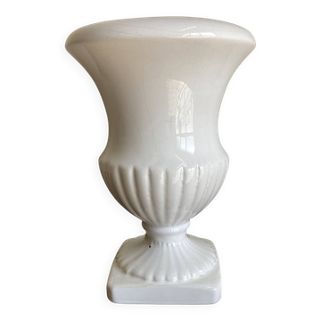 Antique XL neo-classical medicinal cache pot in white clay, 1950.