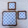 Vintage wood and blue ceramic tile coaster and bottle coaster set