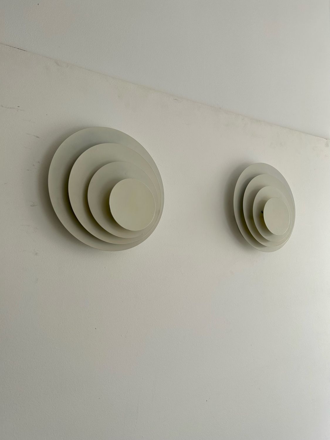 Pair of geometric vintage wall lamps, white lacquered metal, Germany 1970