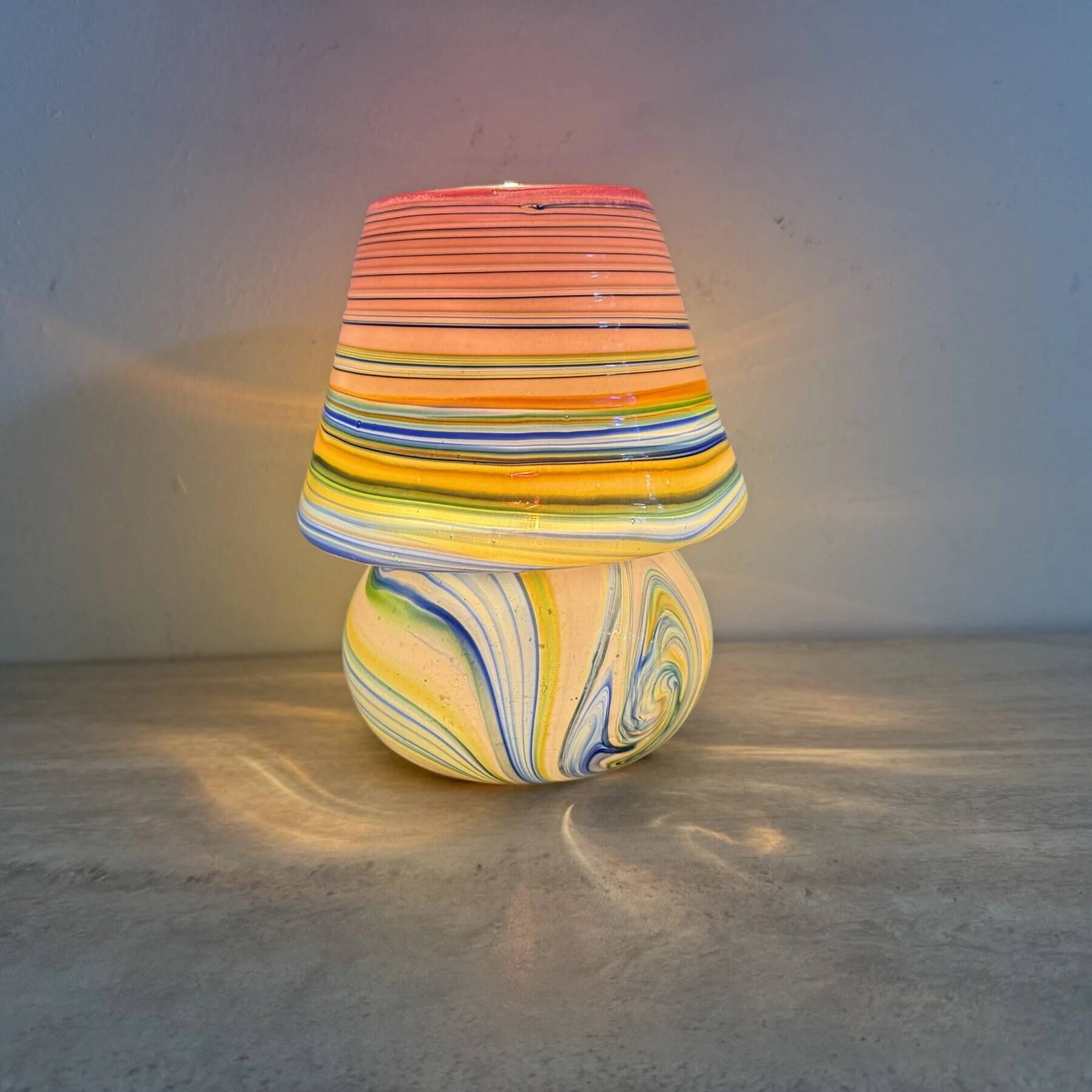 Mid-century swirl glass mushroom table lamp signed, 1970s