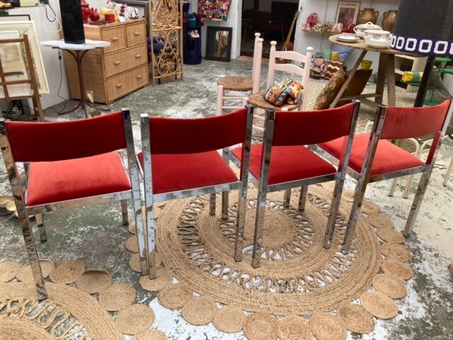 Series of 4 chrome chairs 70s