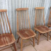 Scandinavian solid wooden high back spindle chairs, set of 4