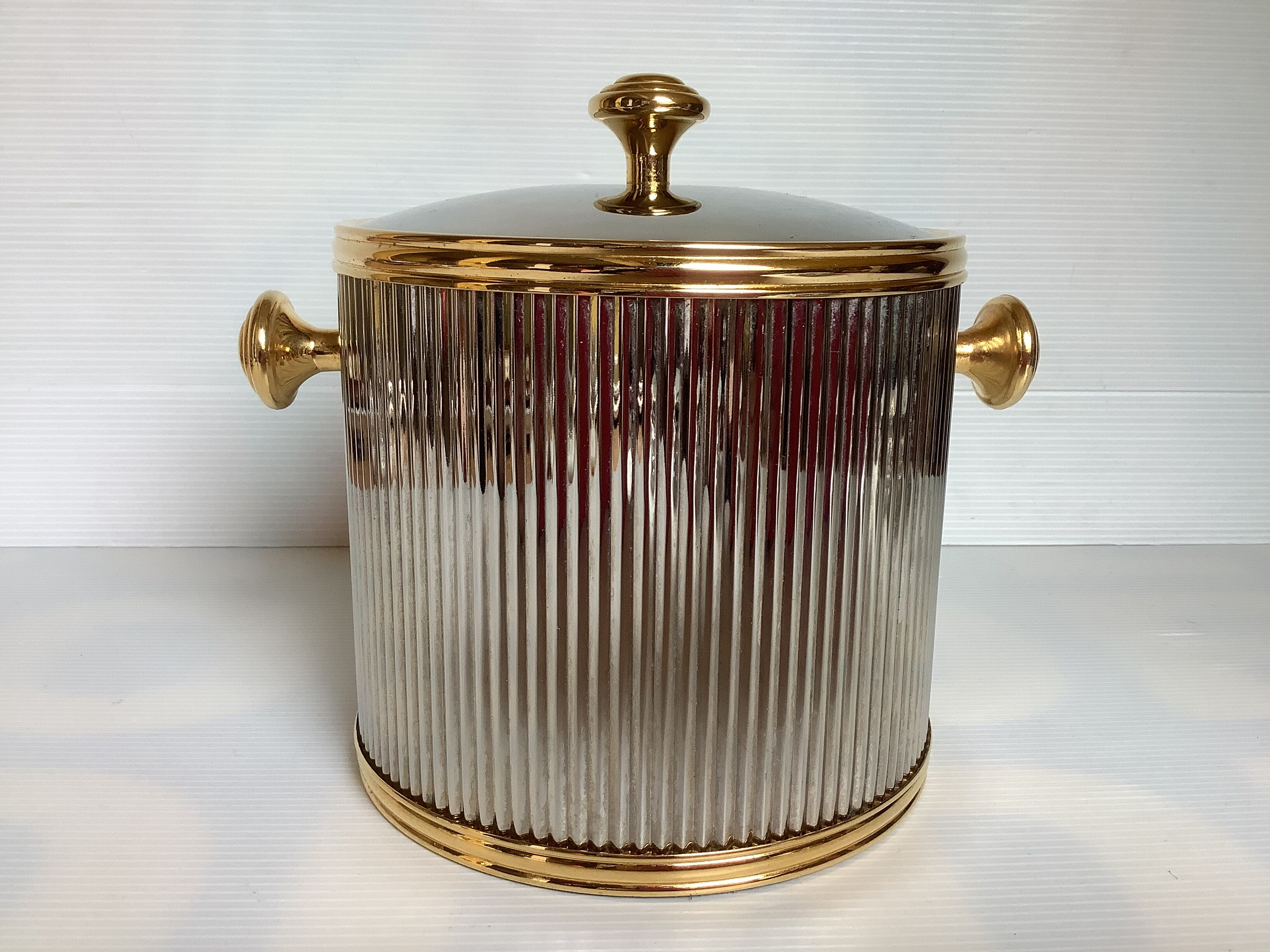 Vintage chrome and gold metal ice bucket