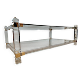 ​Grande table basse Hollywood Regency Lucite Laiton double plateau 70s