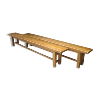 Pair of farm old solid oak bench
