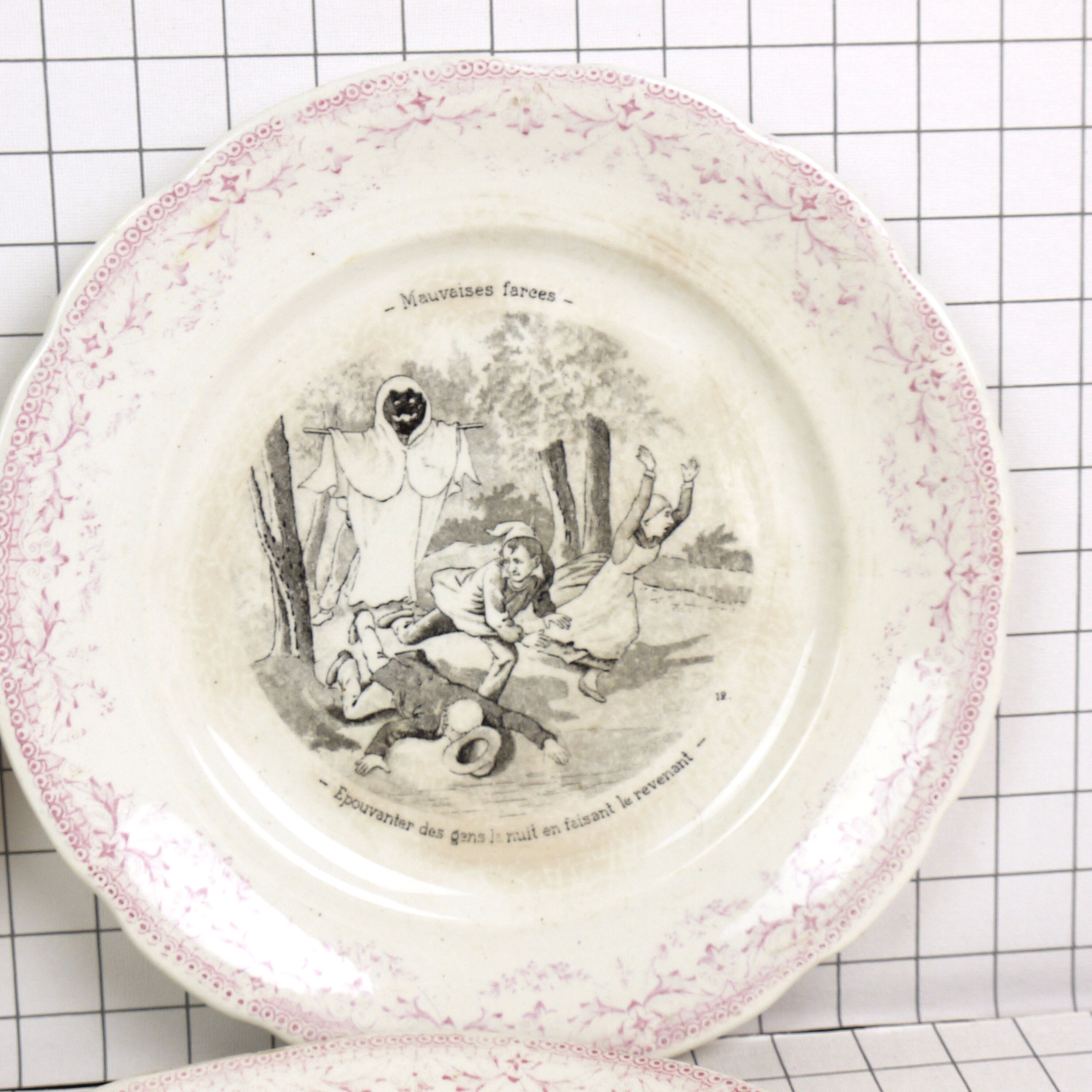 Five Digoin Sarreguemines Talking Plates