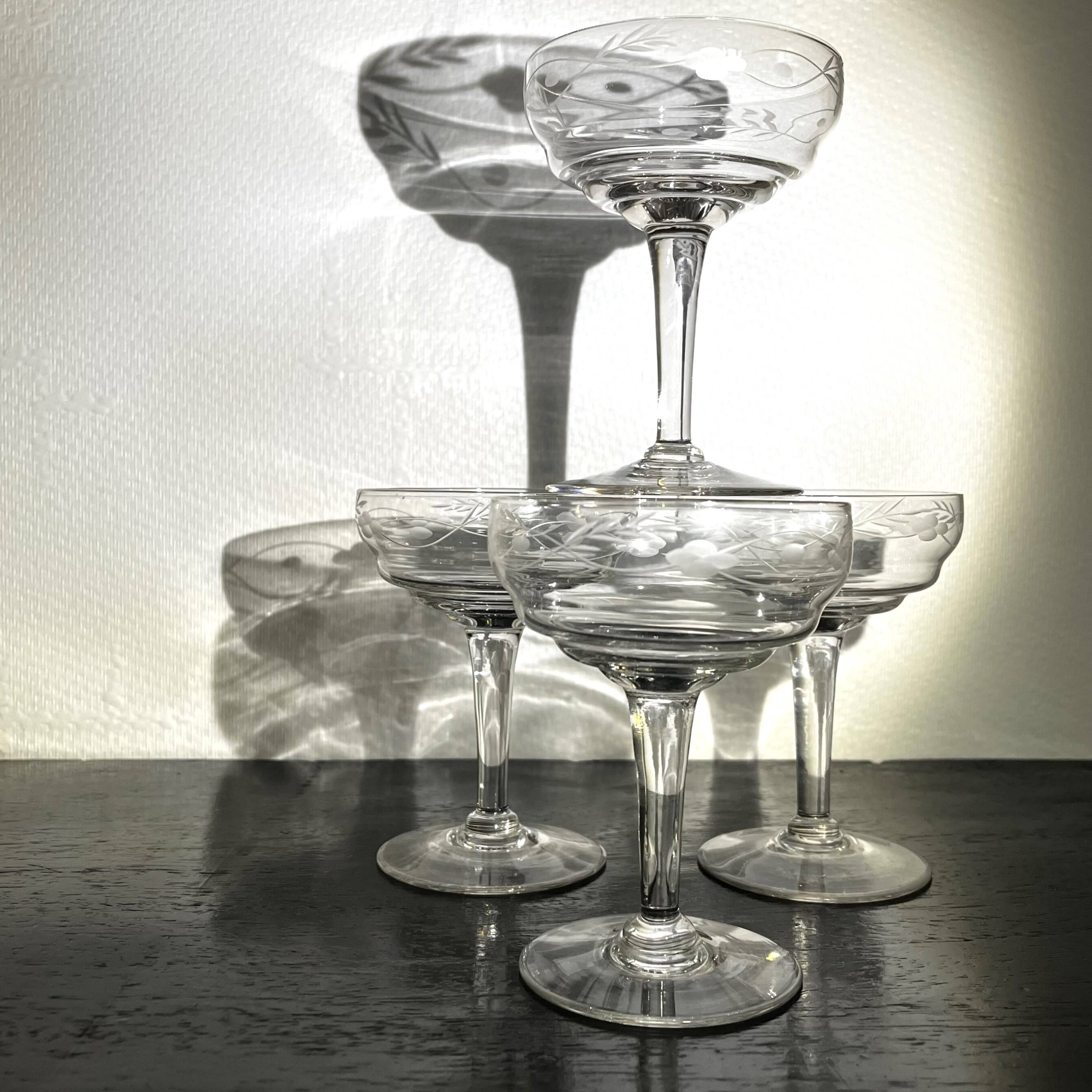 Chiseled crystal champagne glasses
