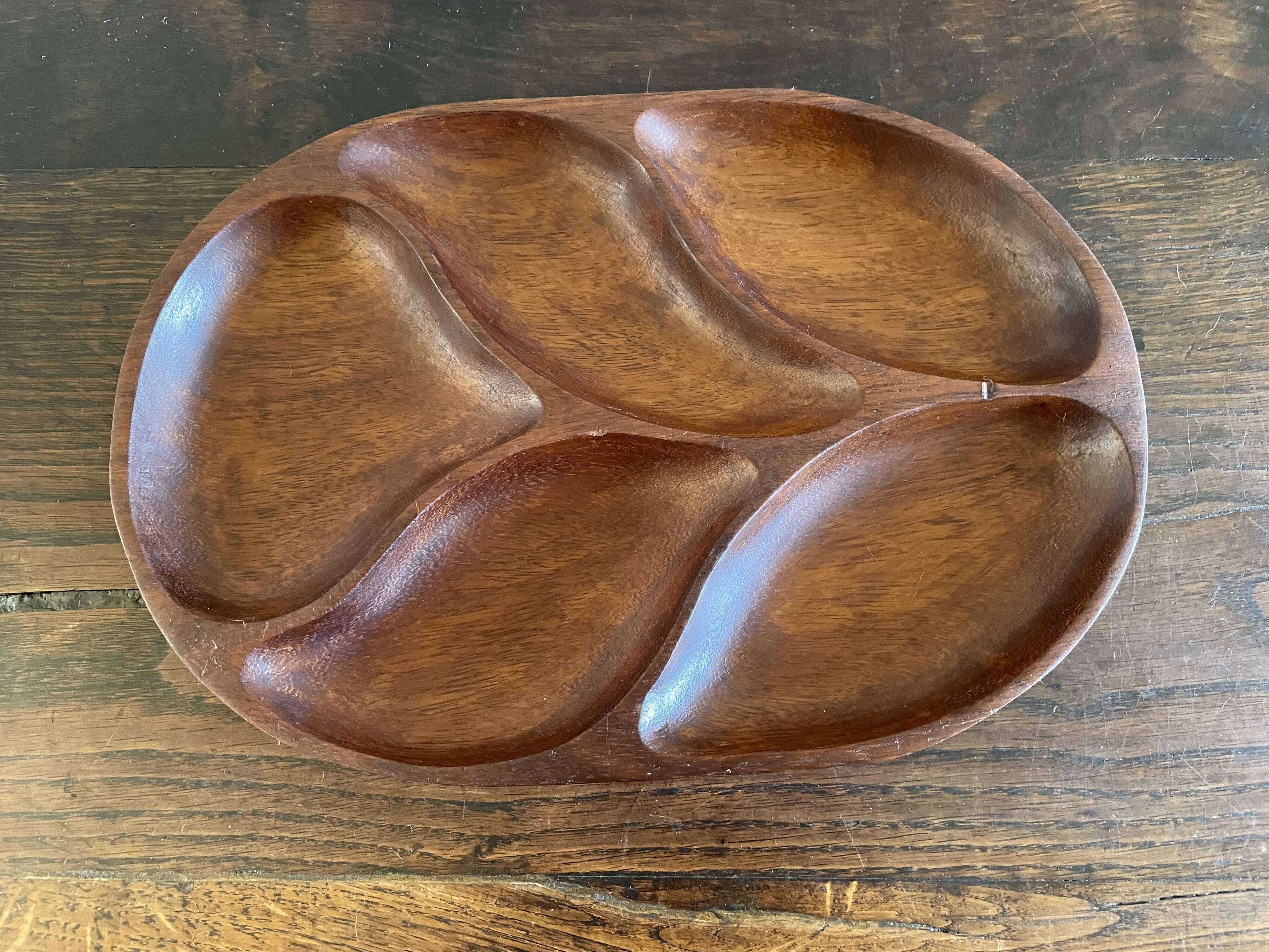 Wooden appetizer dish with compartments