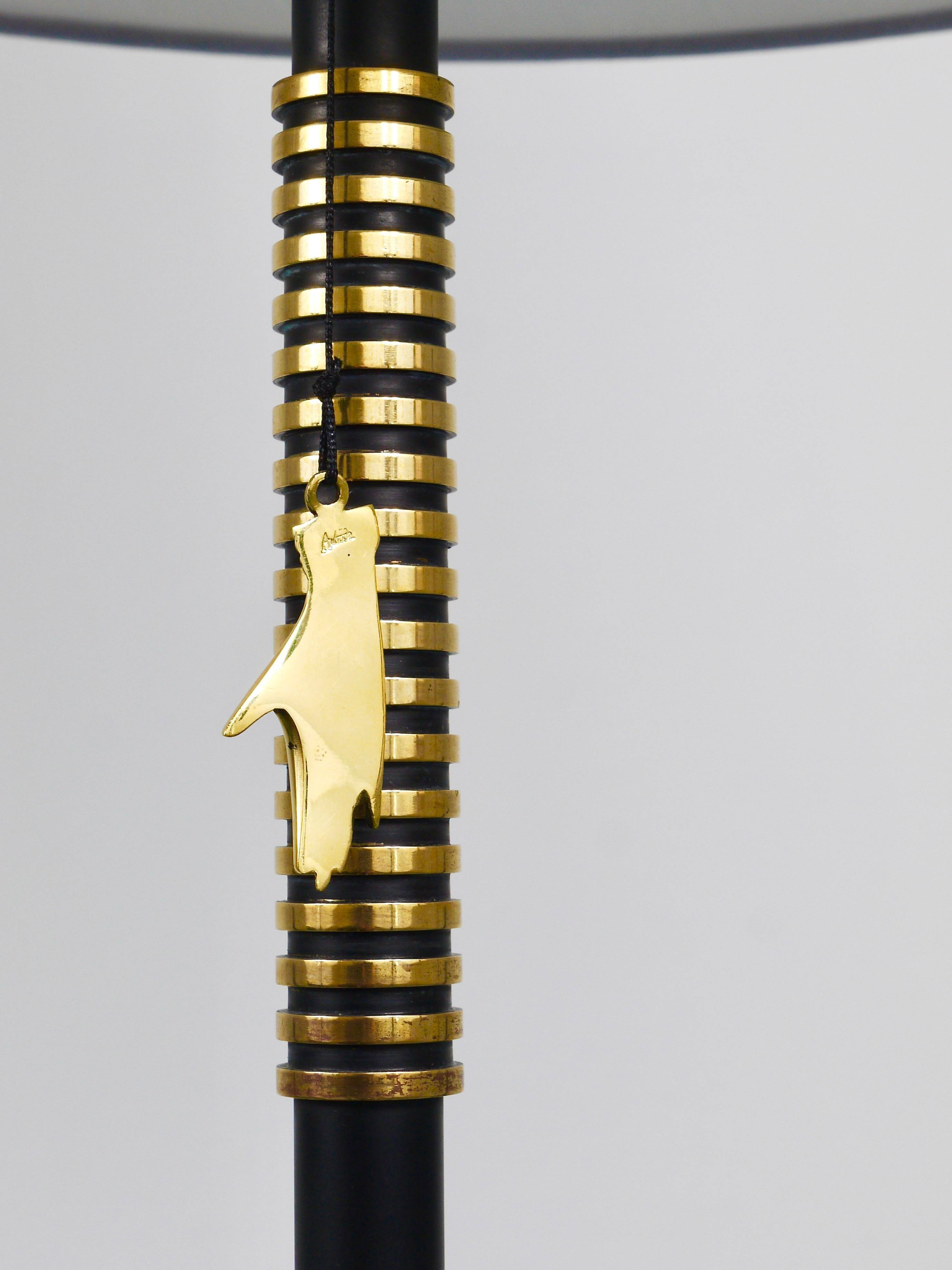 Mid-Century brass floor lamp by Rupert Nikoll, manual switch by Carl Aubock, Austria, 1950.