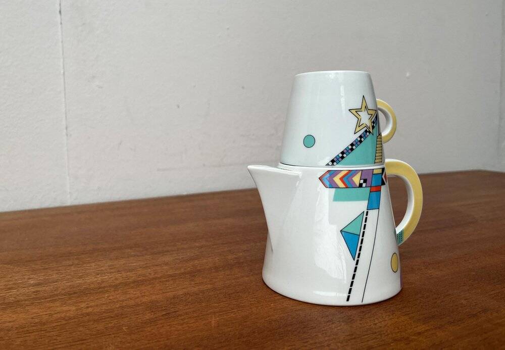 Teapot or coffee pot with cup from the German postmodern VIP collection by Seltmann Weiden, set of 2.