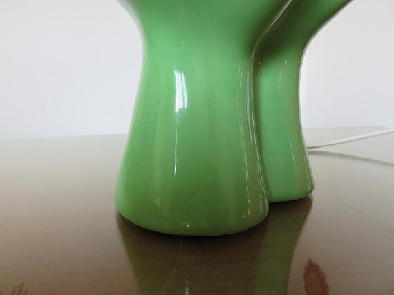 Hand green ceramic lamp and opaline white years 70