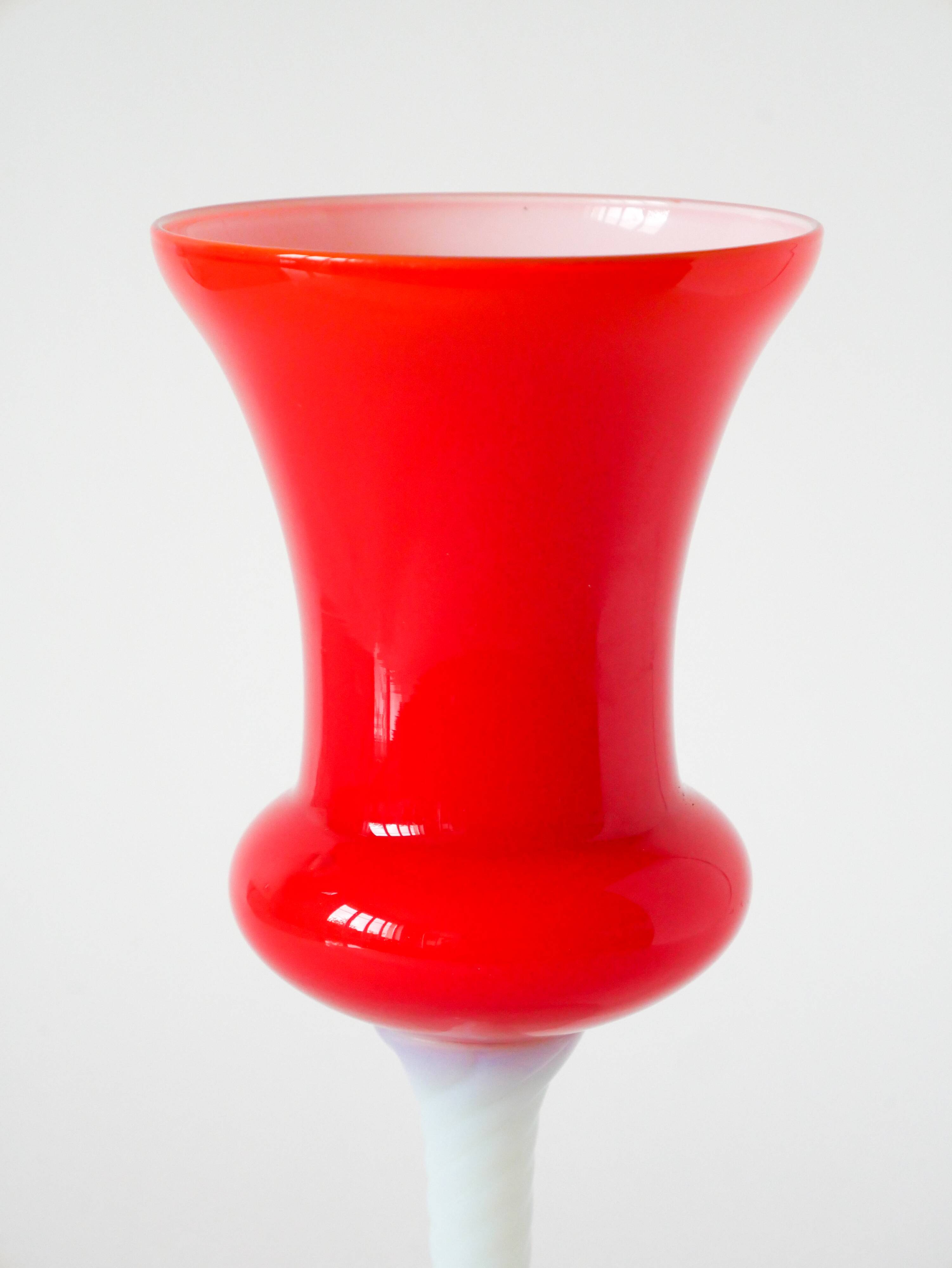 Orange-red opaline vase, 1960, 23 x 11 cm