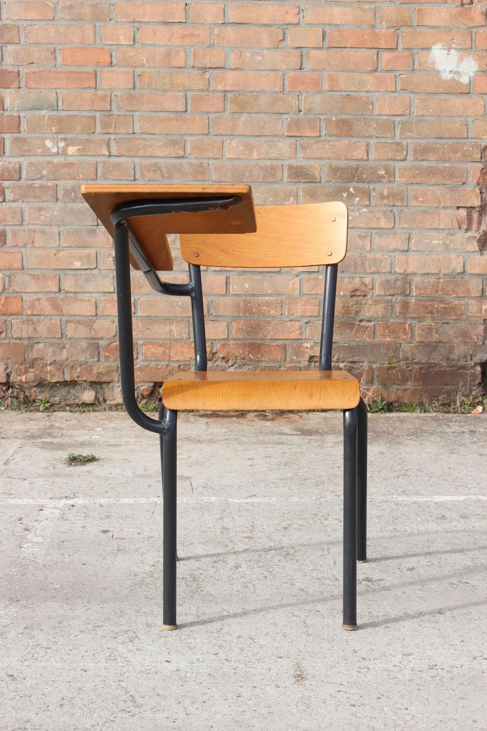 Student desk chair in steel & wood, France 1950s