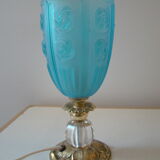 Lampe en bronze tulipe art déco bleue