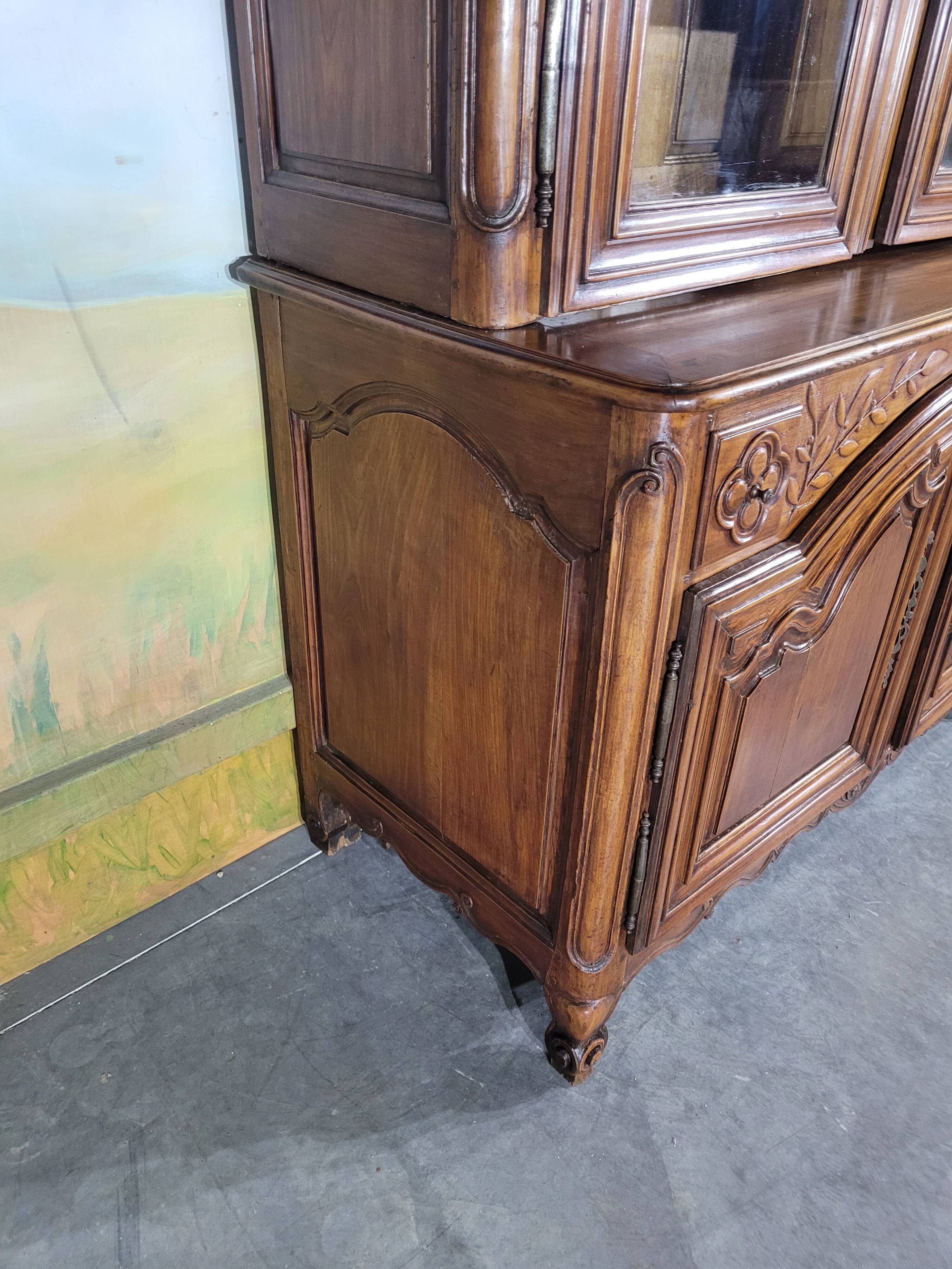 Louis XV period cherry wood sideboard with two glass panels