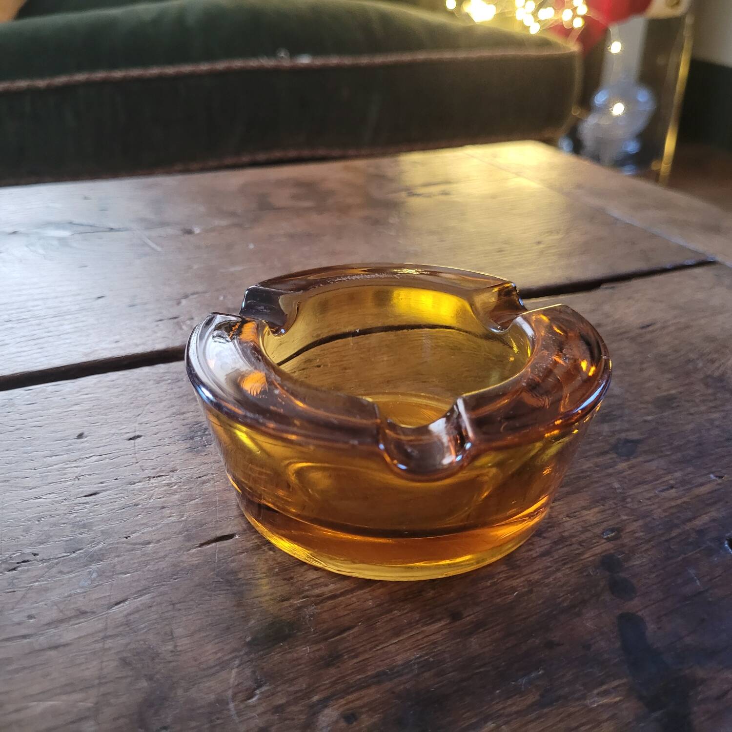 Cendrier verre ambré moulé vintage années 70