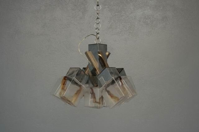 Chandelier 1970 design glass and stainless steel