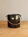 Vintage Luminarc ice bucket, black glass with a gold metal handle.