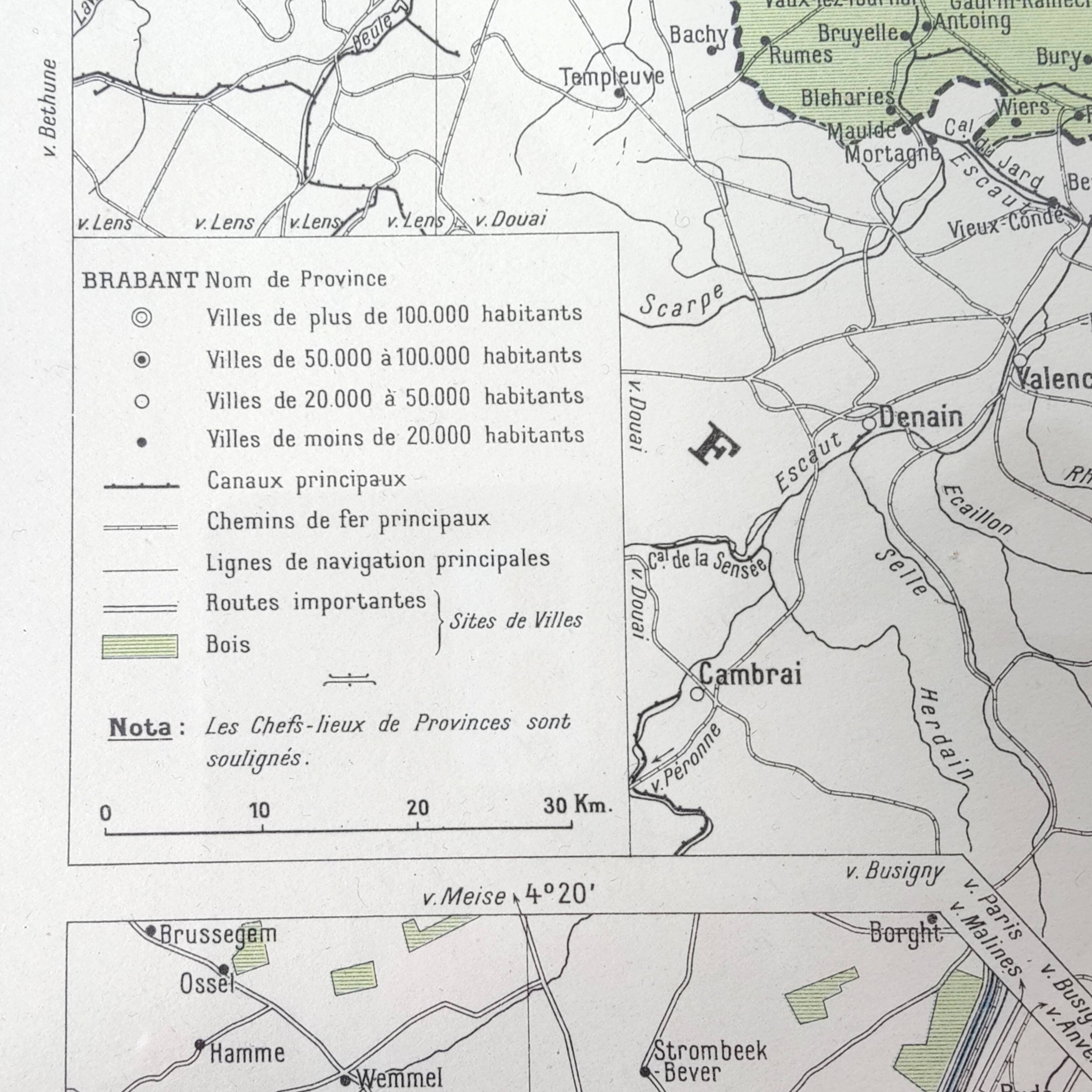 Carte vintage de la Belgique et Luxembourg 43x43cm de 1950