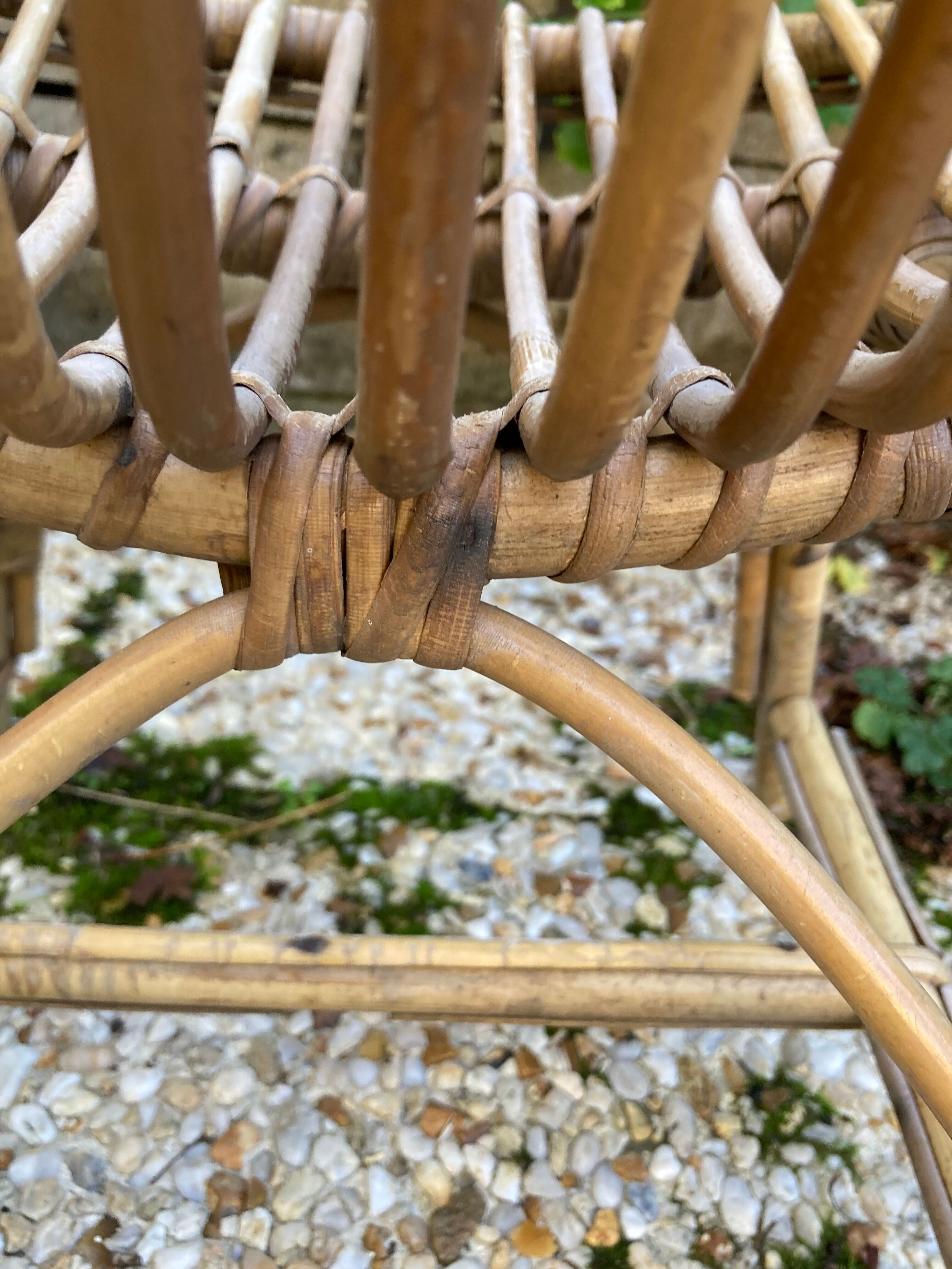 Set of 3 vintage rattan armchairs