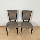 Art Deco Chairs in Black Lacquer & Grey Alcantara, France, 1930s, Set of 6