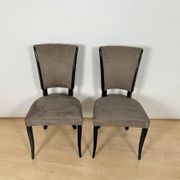 Art Deco Chairs in Black Lacquer & Grey Alcantara, France, 1930s, Set of 6