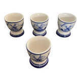 Set of 4 antique delft egg cups, white ceramic with blue vinta decor