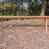 Pair of brutalist wooden benches – 70s design style