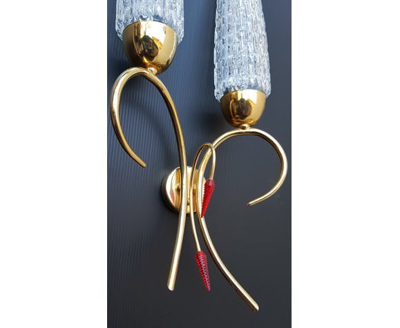 60's glass and brass wall light