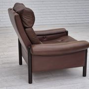 1970s, Danish armchair, original condition, furniture leather, dark oak wood.