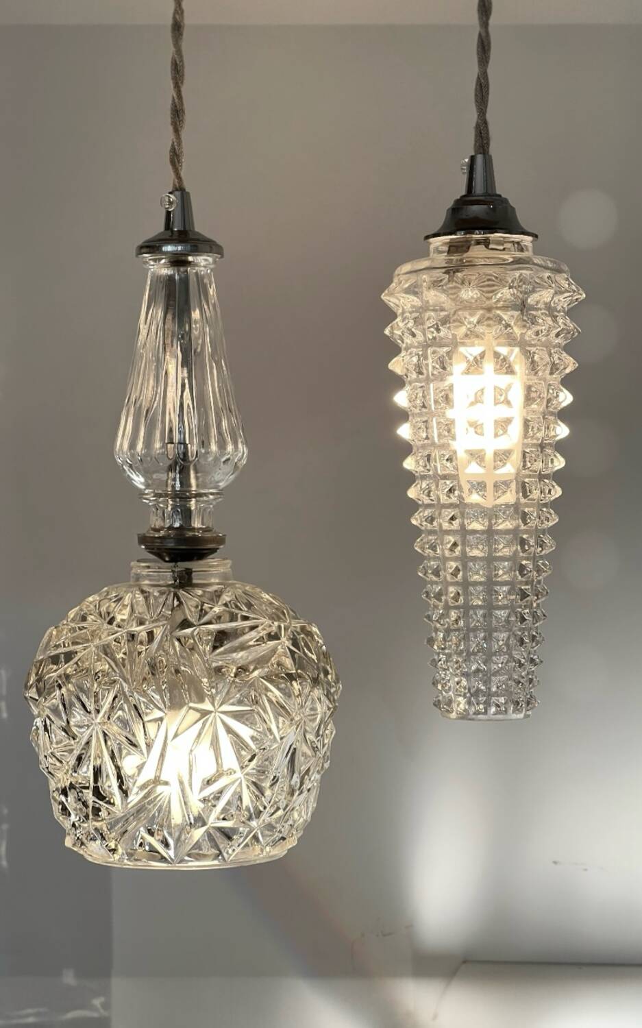 Triple suspension cascade three tulips crystal and vintage chrome