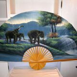 Large wooden and fabric fan