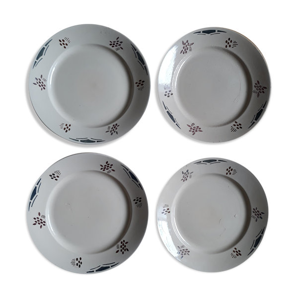 Assiettes plates motif art déco ensemble de 4