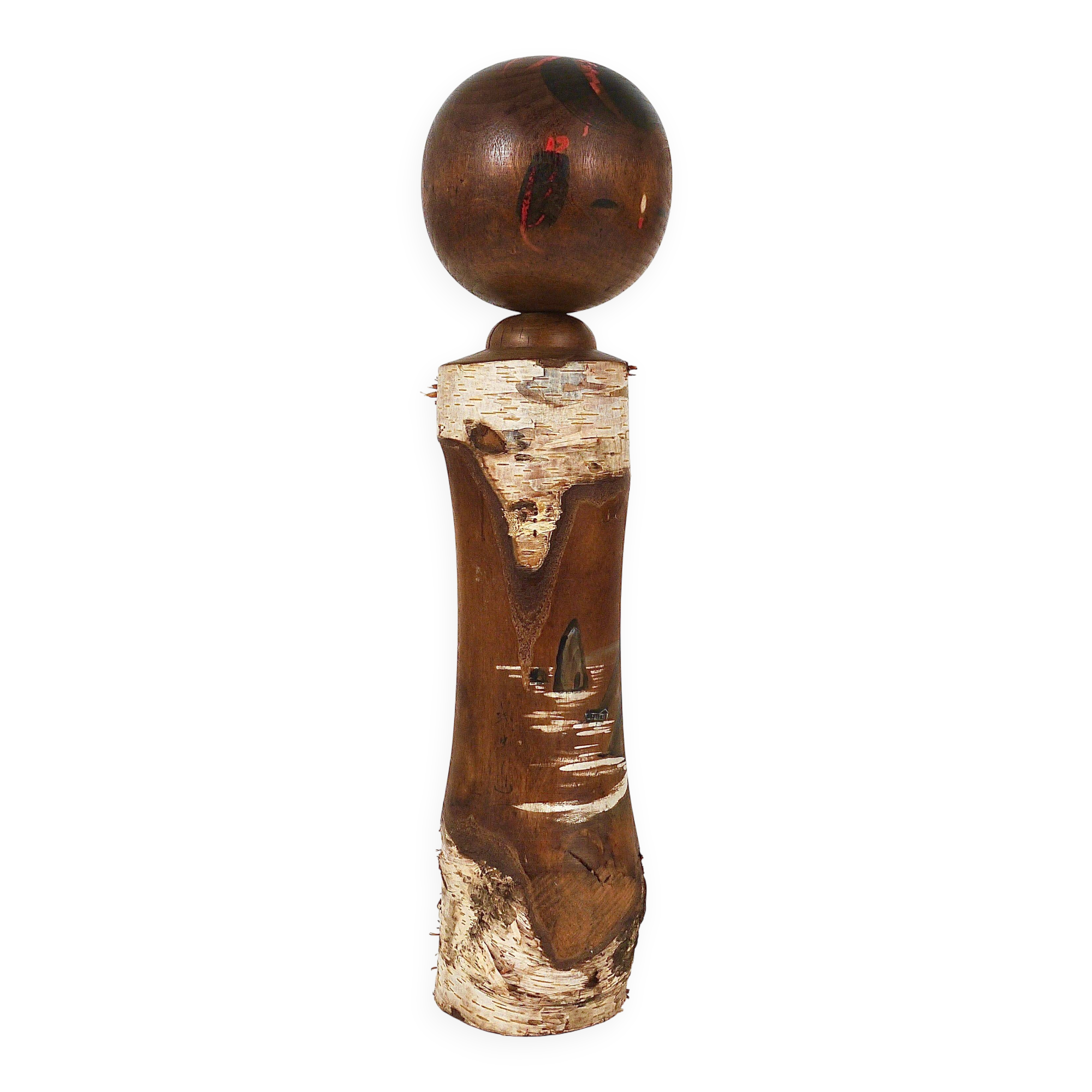 Decorative Kokeshi doll sculpture from northern Japan, hand-painted.