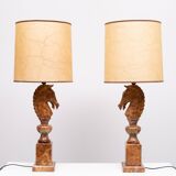 Large Horse Head Chess Knights Lamp in Carved Alabaster, taly, 1960s, Set of 2