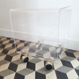 Bedside coffee table David Lange on wheels Plexiglass