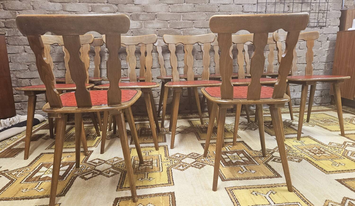 Set of 12 vintage 1960s red leatherette bistro chairs