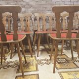 Lot de 12 chaises bistrot skaï rouge 1960 vintage