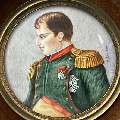 Painted miniature portrait of napoleon 1st uniform j. cassava canova