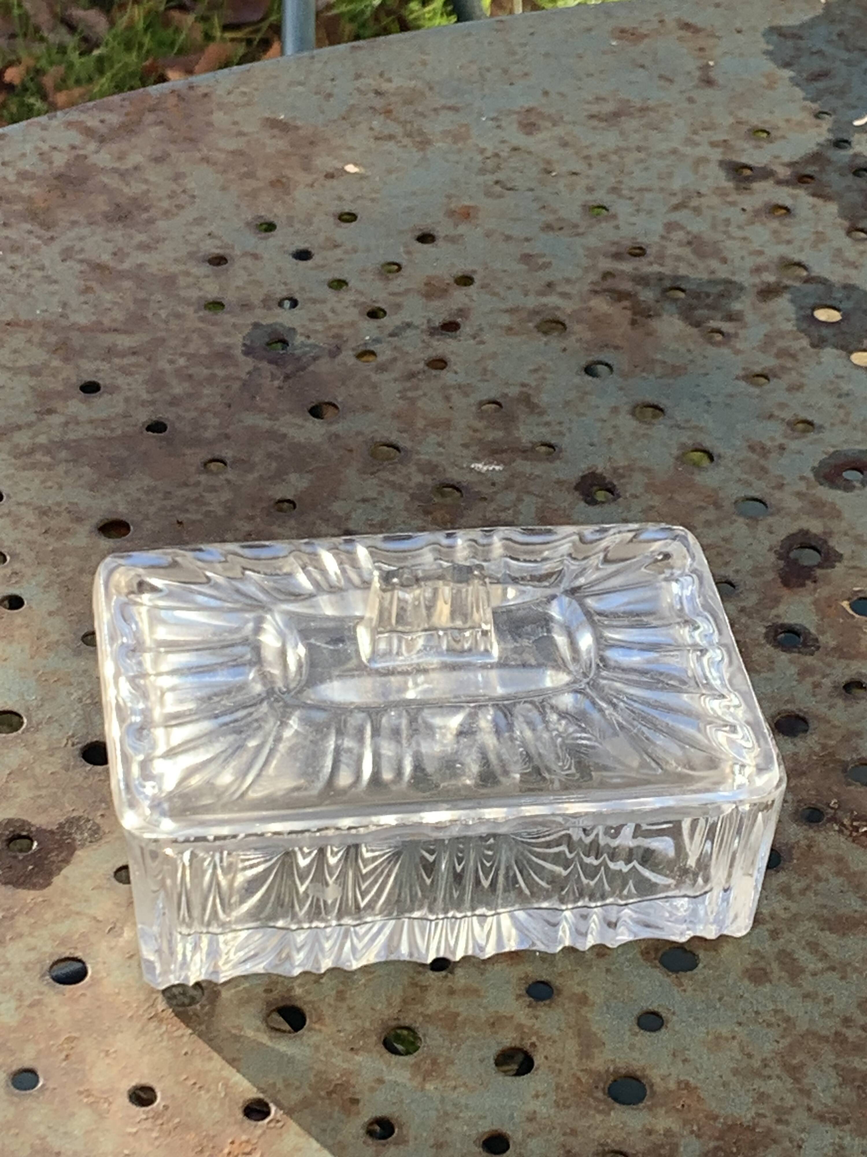 Transparent mold glass box with lid, vintage