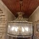 70s designer chandelier with smoked glass plates and gold metal frame