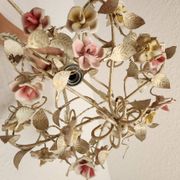 Hand-forged vintage pendant lamp with porcelain roses, Denz Neheim Hüsten