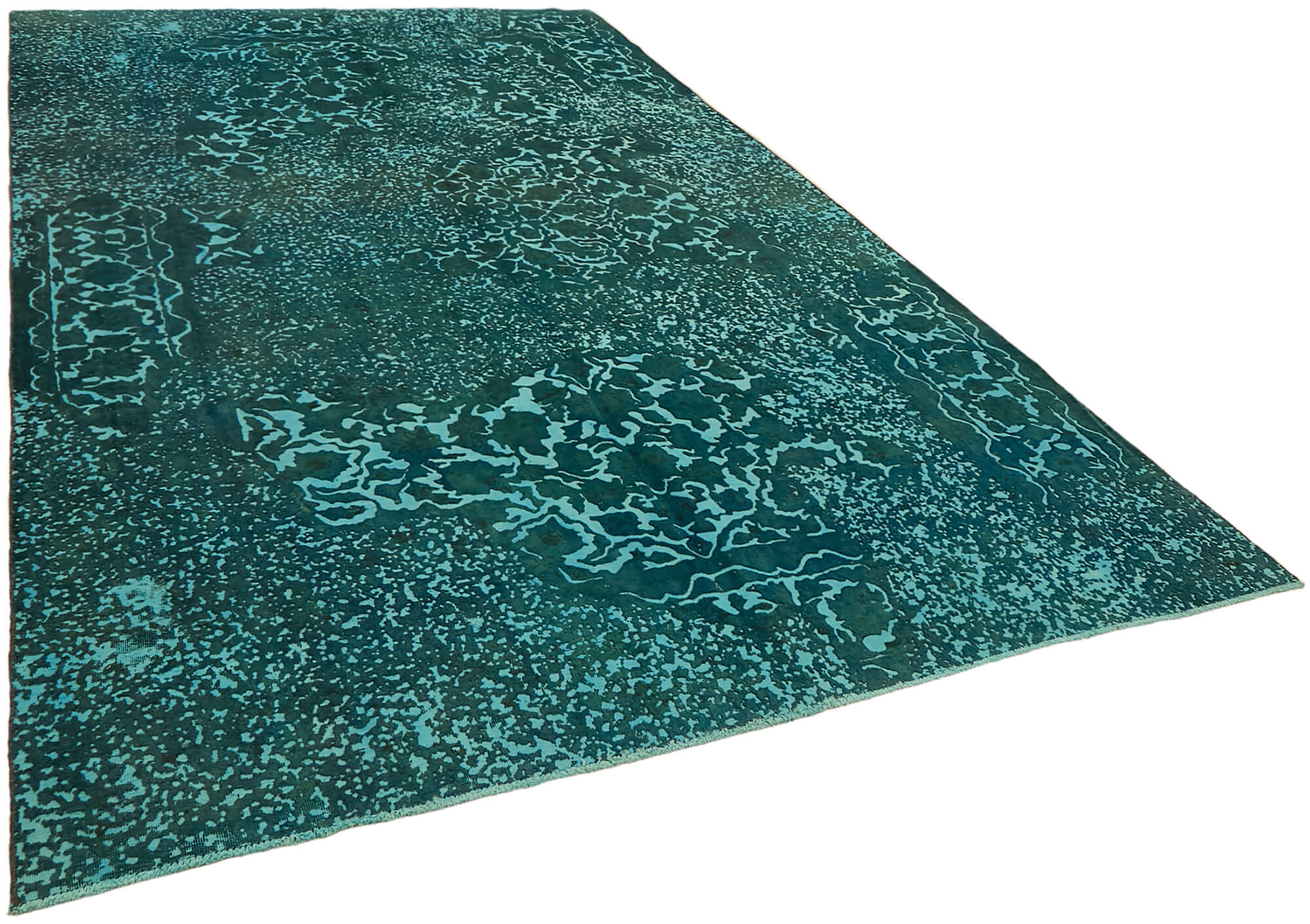 Handmade turkish unique 1980s turquoise wool carpet