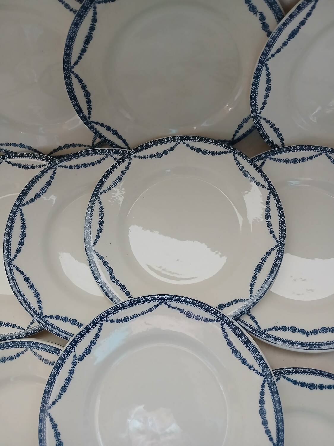 12 antique ironstone dinner plates