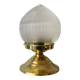 Antique globe table lamp in glass, Holophane type, and brass.