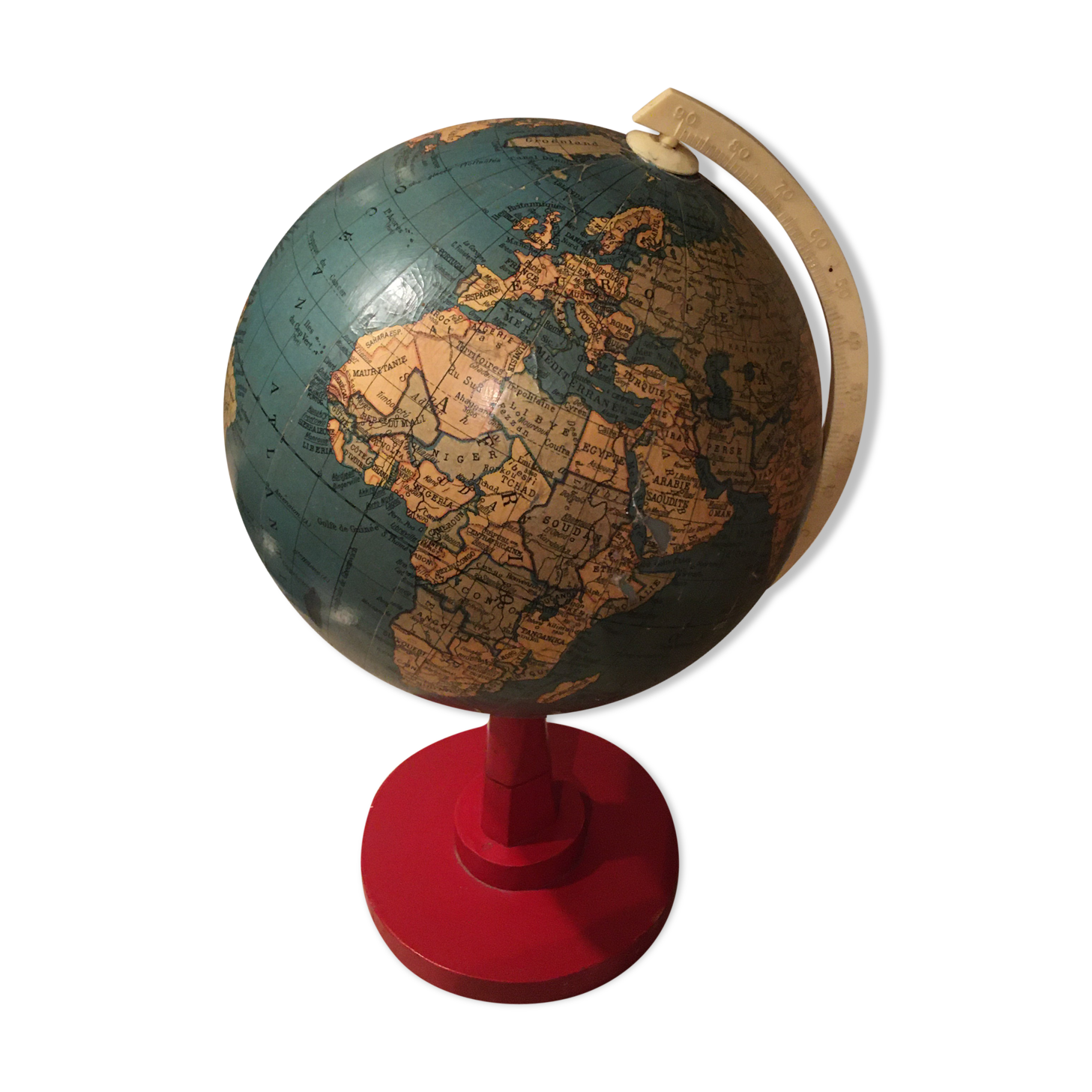 Earth globe ancient wooden foot