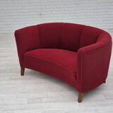 1960s, Danish 2-seater curved sofa, original red furniture fabric.