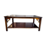 double-tiered coffee table in wood and glass