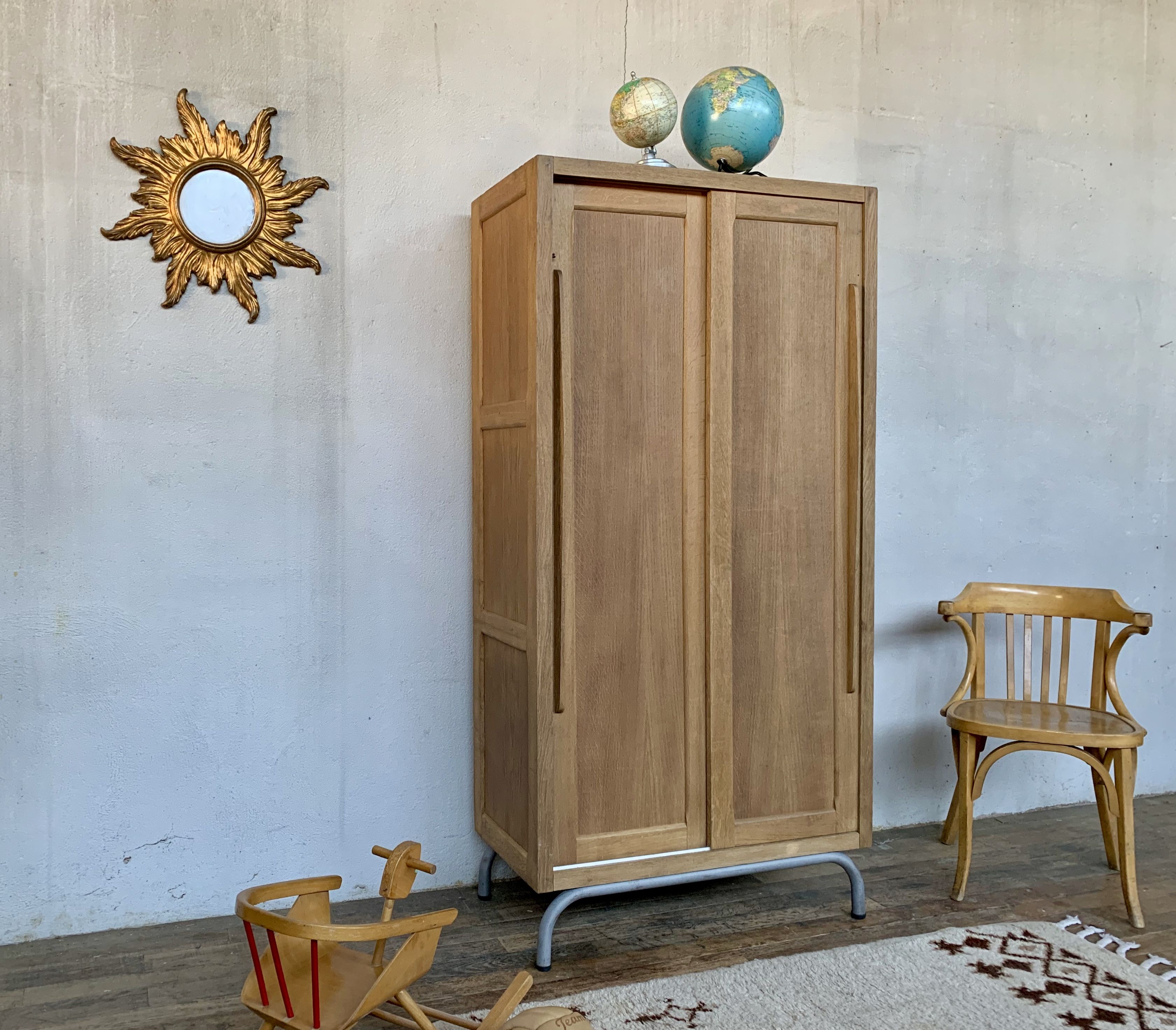 Vintage Parisian school cabinet tubular feet year 1950
