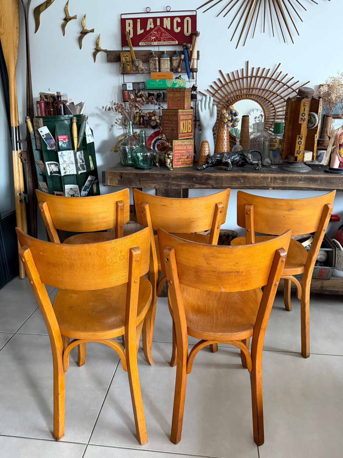 Suite de 5 chaises bistrot Baumann vintage